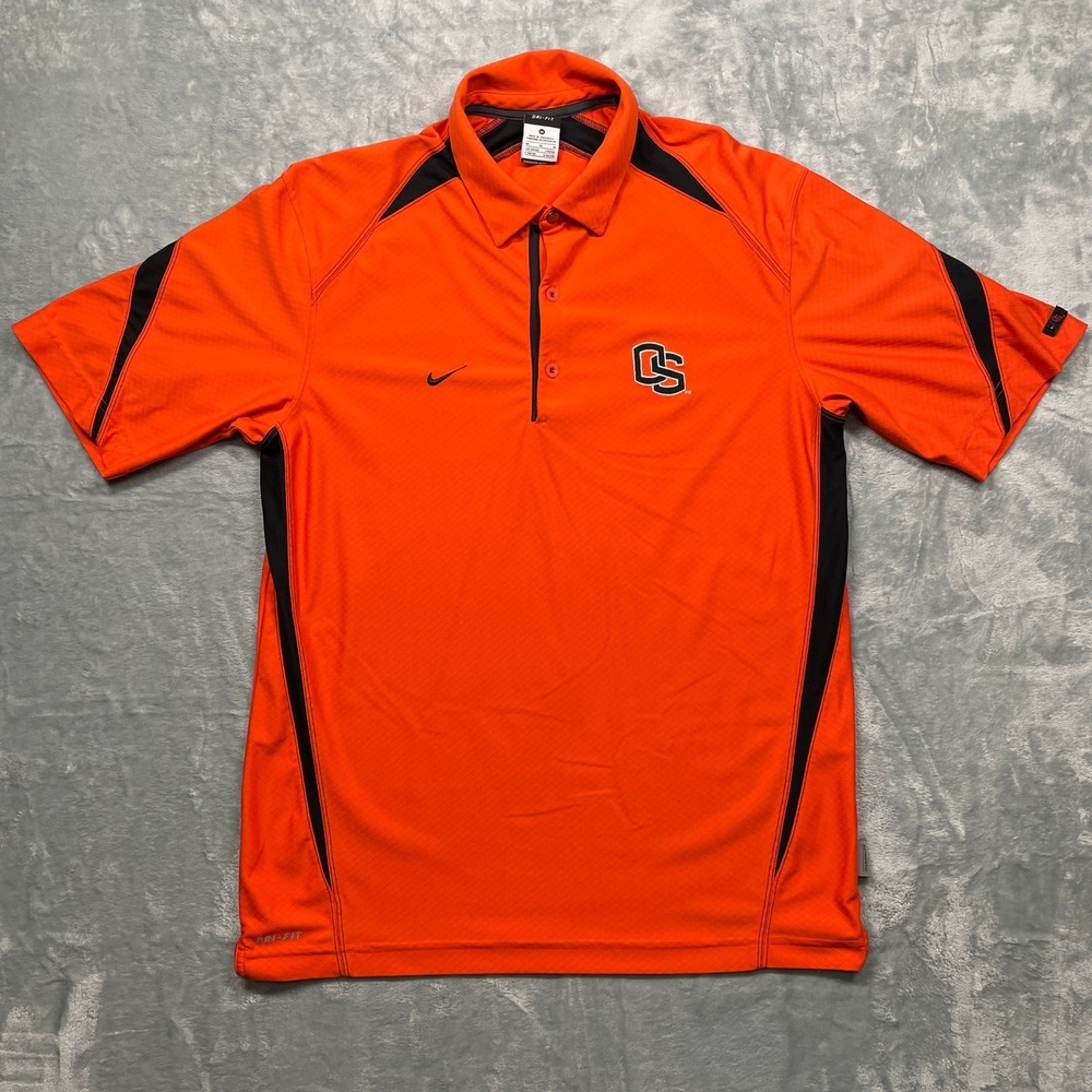 Nike Polo Shirt Mens Medium Orange Oregon State Beavers Dri-FIT Short Sleeve